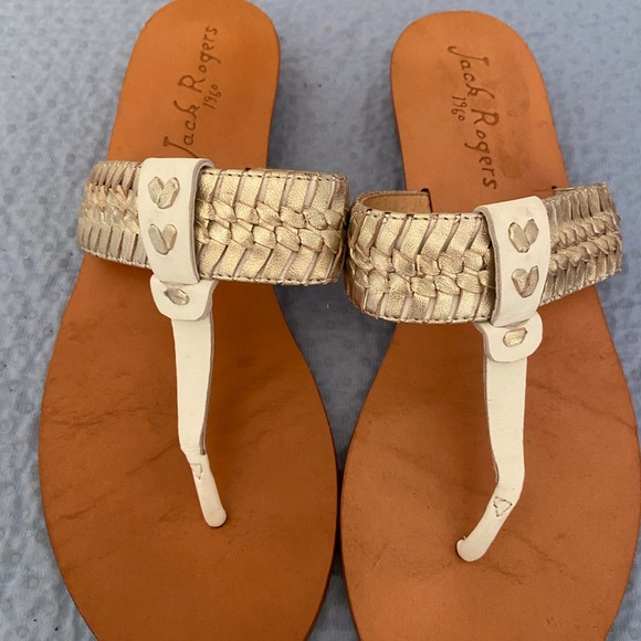 Jack Rogers Gold and Cream Women's Sandals - Picture 1 of 8